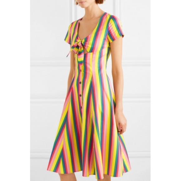 *SOLD* Staud Rainbow Tie-front Striped Poplin Dress - Picture 1 of 8